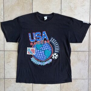 Vintage 1994 USA Soccer World Cup T Shirt Mens XL Black 90s Graphic Sports Tee